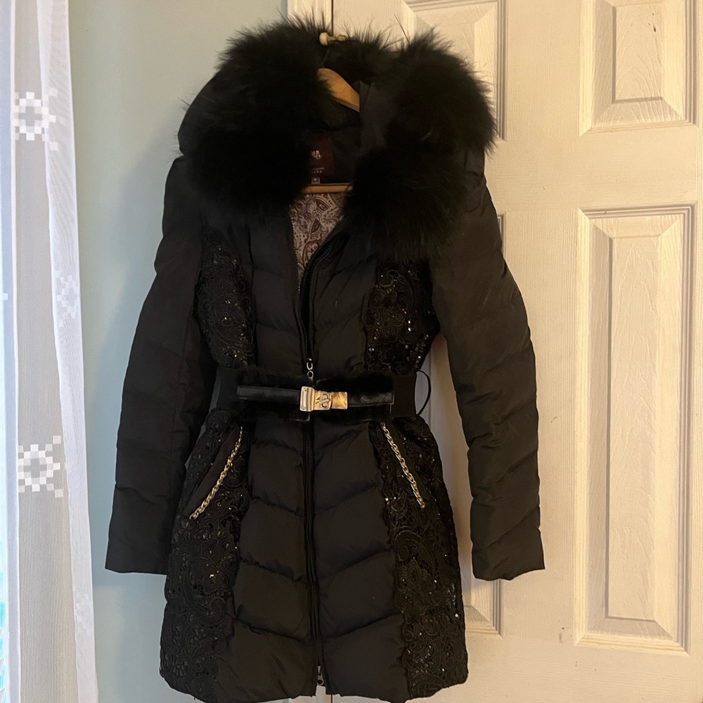 Down goose feather jacket with laces deals ! Beautiful unique!